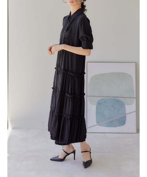 Ayla（アイラ）の「tiered frill shirt dress（シャツワンピース・レディース・ブラック・FREE）」の10枚目の写真
