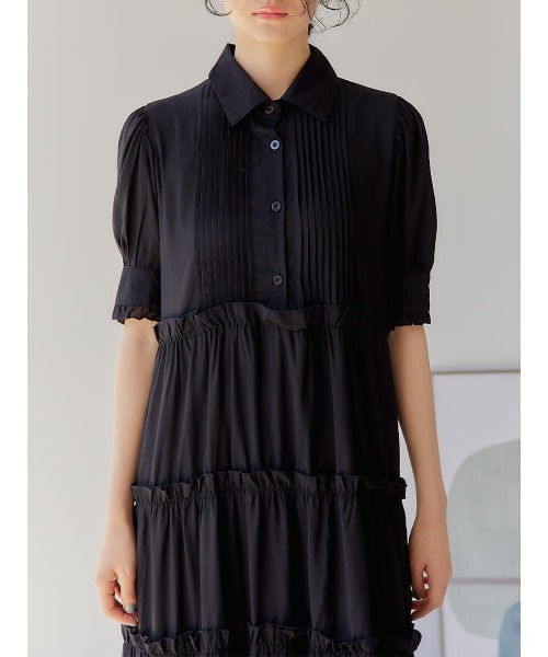Ayla（アイラ）の「tiered frill shirt dress（シャツワンピース・レディース・ブラック・FREE）」の2枚目の写真
