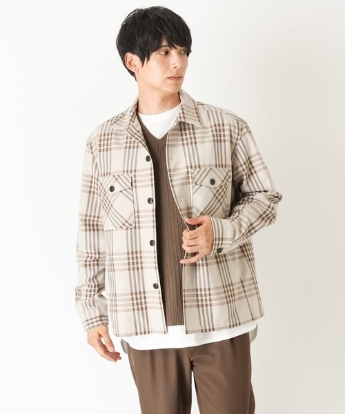 a.v.v(アーヴェヴェ)の「チェック柄CPOワイドジャケット(カバーオール・メンズ・ベージュ/ブラック・48/46/50)」の18枚目の写真