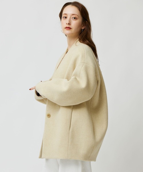 BABYLONE（バビロン）の「LAMBSWOOLコクーンコート（ノーカラーコート・レディース・ネイビー/アイボリー/ライトベージュ・フリー）」の17枚目の写真