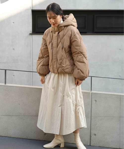 【定価20900円】かぐれ キルトショートジャケット、カーキブラウン　綿麻 かぐれ（カグレ）の「キルトショートジャケット（ノーカラージャケット