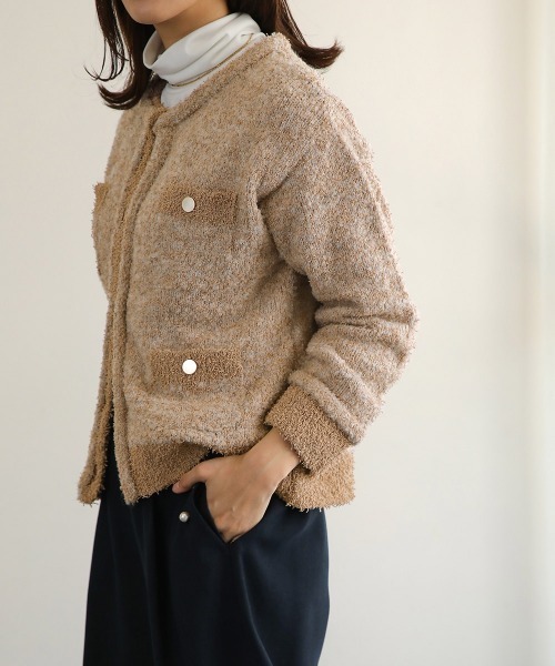 Bou Jeloud（ブージュルード）の「ツイード風ニットショートカーディガン（カーディガン/ボレロ・レディース・ネイビー/ベージュ・FREE）」の7枚目の写真