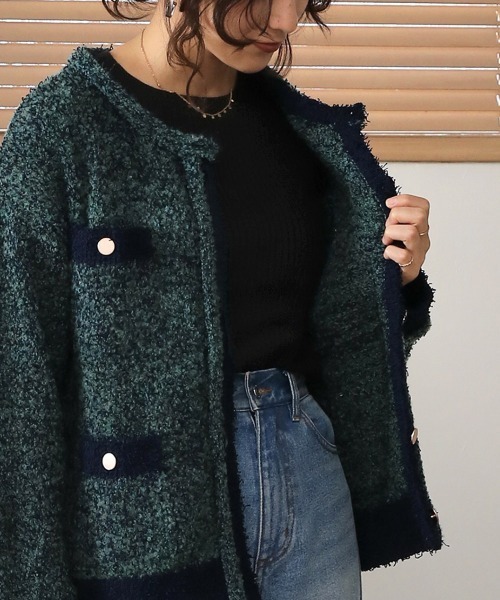 Bou Jeloud（ブージュルード）の「ツイード風ニットショートカーディガン（カーディガン/ボレロ・レディース・ネイビー/ベージュ・FREE）」の12枚目の写真