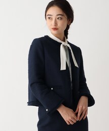 OPAQUE.CLIP | DELEGANT コットンツイードジャケット【OPAQUE.CLIP NAVY】(ノーカラージャケット)