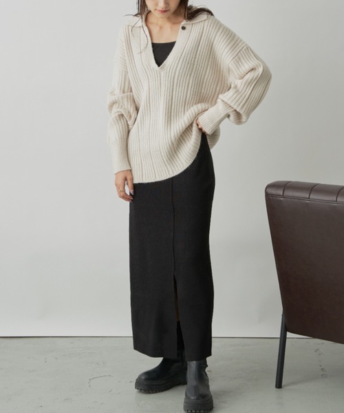 CLEARIMPRESSION （クリアインプレッション）の「フロントスリットニットナロースカート（スカート・レディース・アイボリー/グリーン/ブラック・FREE）」の21枚目の写真