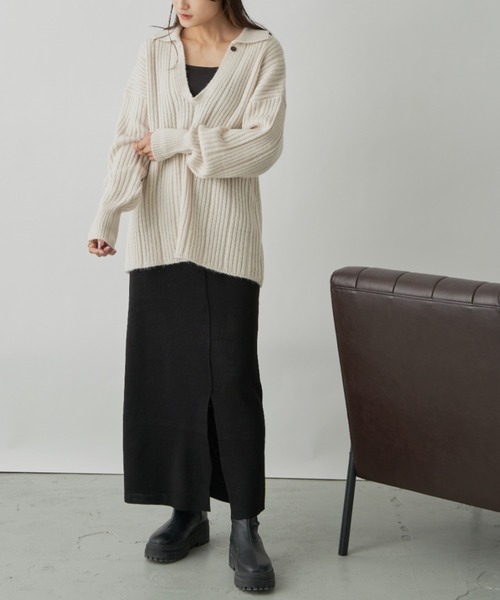 CLEARIMPRESSION （クリアインプレッション）の「フロントスリットニットナロースカート（スカート・レディース・アイボリー/グリーン/ブラック・FREE）」の22枚目の写真