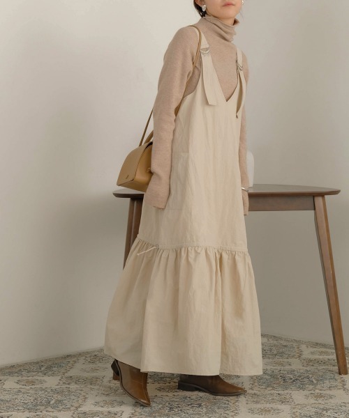 Bab（バブ）の「ワークギャザージャンパースカート（ジャンパースカート・レディース・モカ/ブラック/アイボリー・M）」の5枚目の写真