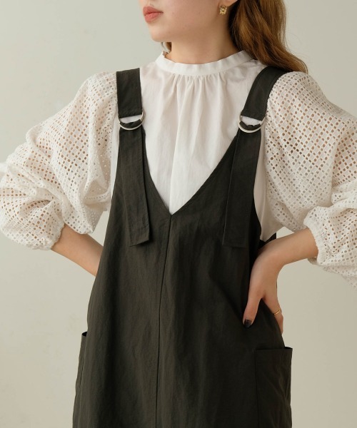 Bab（バブ）の「ワークギャザージャンパースカート（ジャンパースカート・レディース・モカ/ブラック/アイボリー・M）」の21枚目の写真