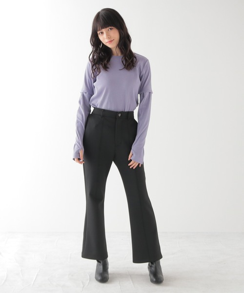 Honeys（ハニーズ）の「フレアパンツ（股下６４ｃｍ）（その他パンツ・レディース・ブラック/アイボリー/グレイッシュベージュ/グリーン・SS/S/M/L/LL）」の8枚目の写真