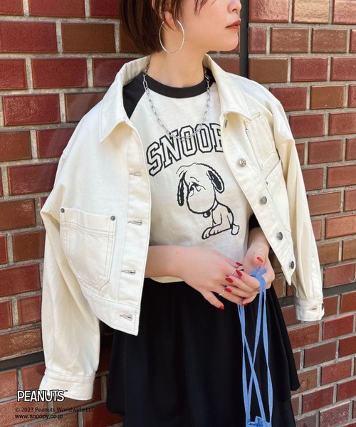 PEANUTS(ピーナッツ)の「【PEANUTS/ピーナッツ】ラグランプリントロゴT(Tシャツ/カットソー・レディース・ブラック/レッド/グリーン・FREE)」の2枚目の写真