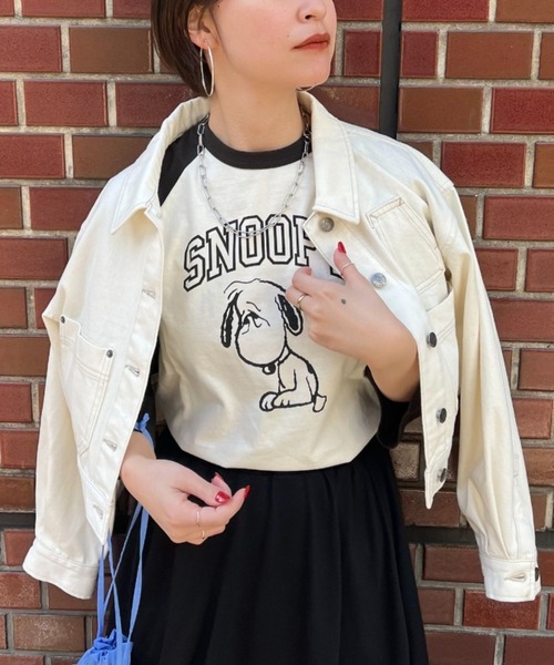 PEANUTS(ピーナッツ)の「【PEANUTS/ピーナッツ】ラグランプリントロゴT(Tシャツ/カットソー・レディース・ブラック/レッド/グリーン・FREE)」の12枚目の写真