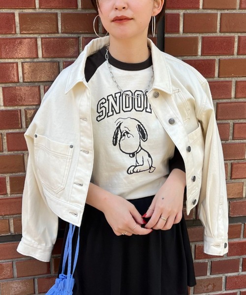 PEANUTS(ピーナッツ)の「【PEANUTS/ピーナッツ】ラグランプリントロゴT(Tシャツ/カットソー・レディース・ブラック/レッド/グリーン・FREE)」の14枚目の写真