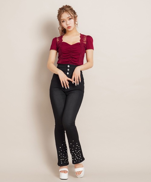 Diable baiser(ディアブルベーゼ)の「レース切り替えカットソートップス(Tシャツ/カットソー・レディース・ブラック/ラベンダー・MEDIUM)」の3枚目の写真