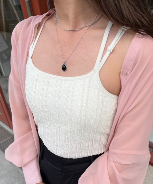 nemne store(ネンネストア)の「【低身長用サイズあり】調節可 / カップ付きストライプジャガードレースキャミソール(キャミソール・レディース・ブラック/アイボリー/ブルー・SMALL/MEDIUM)」の2枚目の写真
