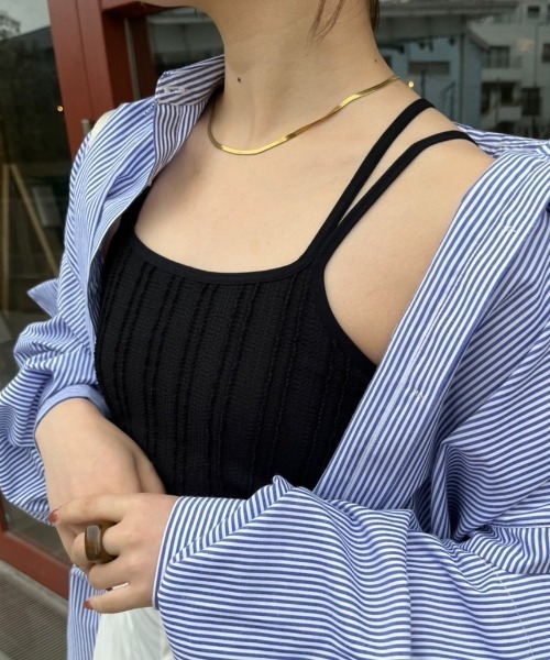 nemne store(ネンネストア)の「【低身長用サイズあり】調節可 / カップ付きストライプジャガードレースキャミソール(キャミソール・レディース・ブラック/アイボリー/ブルー・SMALL/MEDIUM)」の11枚目の写真