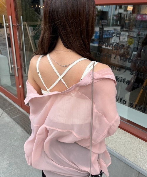 nemne store(ネンネストア)の「【低身長用サイズあり】調節可 / カップ付きストライプジャガードレースキャミソール(キャミソール・レディース・ブラック/アイボリー/ブルー・SMALL/MEDIUM)」の4枚目の写真