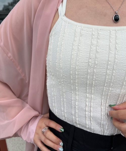 nemne store(ネンネストア)の「【低身長用サイズあり】調節可 / カップ付きストライプジャガードレースキャミソール(キャミソール・レディース・ブラック/アイボリー/ブルー・SMALL/MEDIUM)」の5枚目の写真