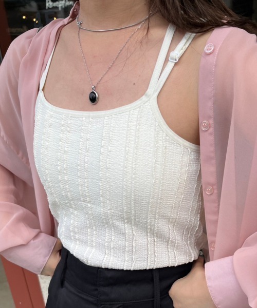 nemne store(ネンネストア)の「【低身長用サイズあり】調節可 / カップ付きストライプジャガードレースキャミソール(キャミソール・レディース・ブラック/アイボリー/ブルー・SMALL/MEDIUM)」の7枚目の写真