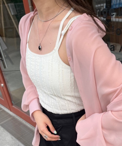 nemne store(ネンネストア)の「【低身長用サイズあり】調節可 / カップ付きストライプジャガードレースキャミソール(キャミソール・レディース・ブラック/アイボリー/ブルー・SMALL/MEDIUM)」の8枚目の写真
