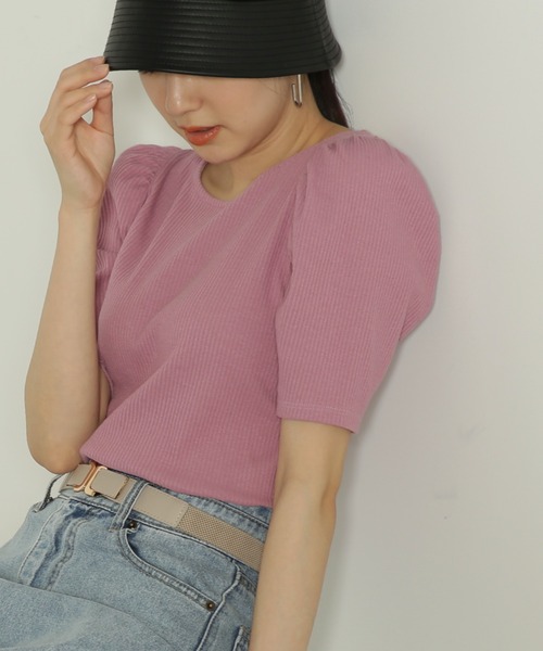 FREE'S MART（フリーズマート）の「◆三角テレコ前後2Wayパフスリーブカットソー（Tシャツ/カットソー・レディース・ホワイト/ブラック/ピンク/イエロー・FREE）」の15枚目の写真