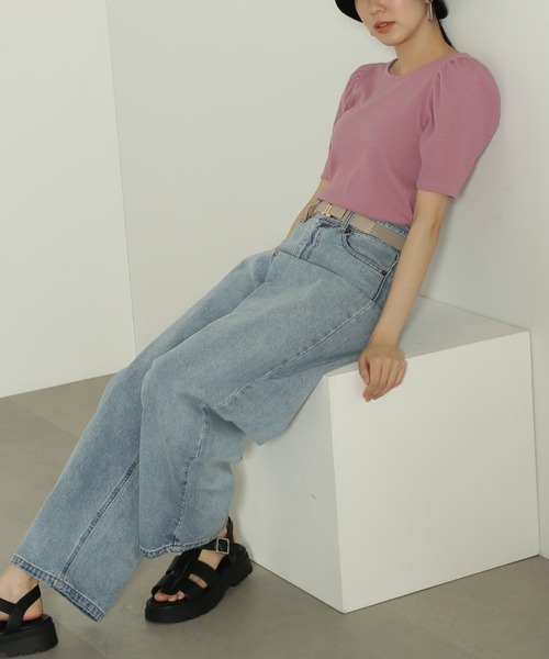FREE'S MART（フリーズマート）の「◆三角テレコ前後2Wayパフスリーブカットソー（Tシャツ/カットソー・レディース・ホワイト/ブラック/ピンク/イエロー・FREE）」の5枚目の写真