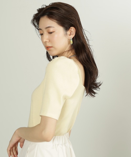 FREE'S MART（フリーズマート）の「◆三角テレコ前後2Wayパフスリーブカットソー（Tシャツ/カットソー・レディース・ホワイト/ブラック/ピンク/イエロー・FREE）」の14枚目の写真