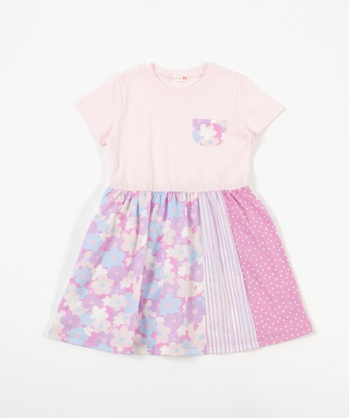 KP(ケーピー)の「花柄プリント切り替え半袖ワンピース(100~130cm)(ワンピース・キッズ・ピンク/エメラルド・110cm/120cm/130cm/100cm)」の1枚目の写真