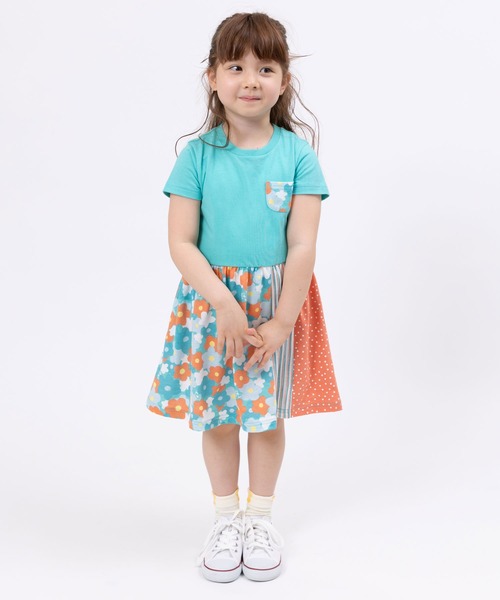KP(ケーピー)の「花柄プリント切り替え半袖ワンピース(100~130cm)(ワンピース・キッズ・ピンク/エメラルド・110cm/120cm/130cm/100cm)」の6枚目の写真
