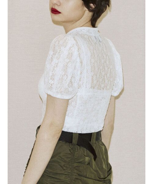 jouetie(ジュエティ)の「パイピングパワショルチャイナトップス(Tシャツ/カットソー・レディース・ブラック/ベージュ/オフホワイト/ブルー・MEDIUM)」の12枚目の写真