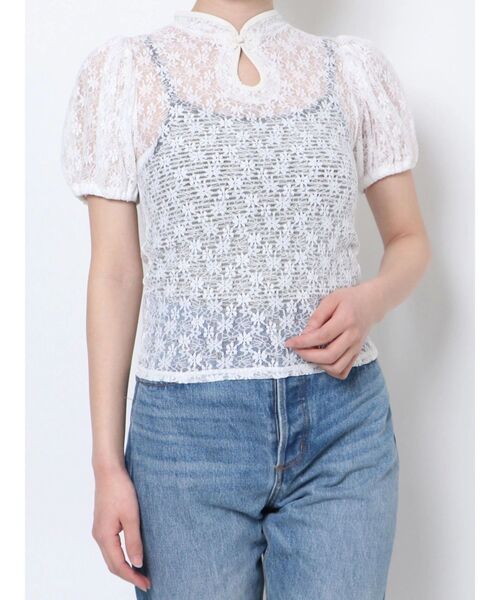 jouetie(ジュエティ)の「パイピングパワショルチャイナトップス(Tシャツ/カットソー・レディース・ブラック/ベージュ/オフホワイト/ブルー・MEDIUM)」の10枚目の写真