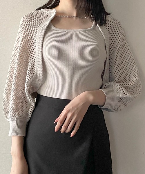 one way(ワンウェイ)の「チェーン付メッシュボレロ半袖ニット(カーディガン/ボレロ・レディース・アイボリー/ピンク/ホワイト/グリーン・FREE)」の15枚目の写真