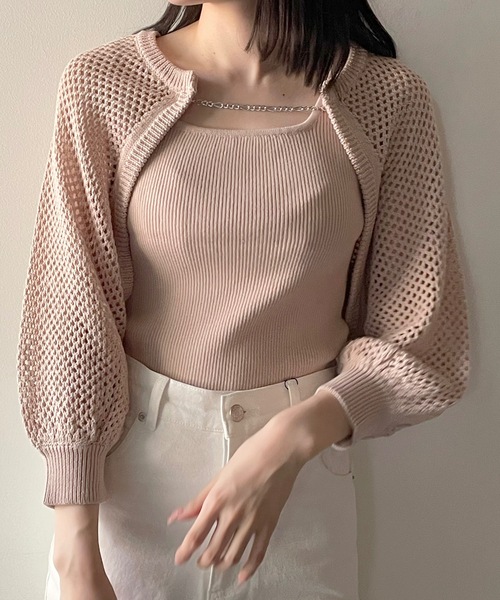 one way(ワンウェイ)の「チェーン付メッシュボレロ半袖ニット(カーディガン/ボレロ・レディース・アイボリー/ピンク/ホワイト/グリーン・FREE)」の21枚目の写真