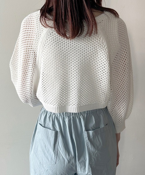 one way(ワンウェイ)の「チェーン付メッシュボレロ半袖ニット(カーディガン/ボレロ・レディース・アイボリー/ピンク/ホワイト/グリーン・FREE)」の6枚目の写真