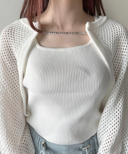 one way(ワンウェイ)の「チェーン付メッシュボレロ半袖ニット(カーディガン/ボレロ・レディース・アイボリー/ピンク/ホワイト/グリーン・FREE)」の7枚目の写真