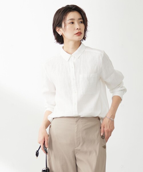J.PRESS Ladies(J.プレス レディス)の「【洗える】リネン シャツ(シャツ/ブラウス・レディース・ダルブルー系/パープル系1/ライトグレー系/ネイビー系1/ホワイト系/ネイビー系・XS)」の3枚目の写真