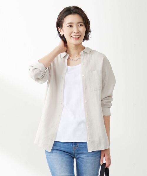 J.PRESS Ladies(J.プレス レディス)の「【洗える】リネン シャツ(シャツ/ブラウス・レディース・ダルブルー系/パープル系1/ライトグレー系/ネイビー系1/ホワイト系/ネイビー系・XS)」の1枚目の写真