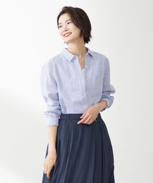 J.PRESS Ladies(J.プレス レディス)の「【洗える】リネン シャツ(シャツ/ブラウス・レディース・ダルブルー系/パープル系1/ライトグレー系/ネイビー系1/ホワイト系/ネイビー系・XS)」の5枚目の写真