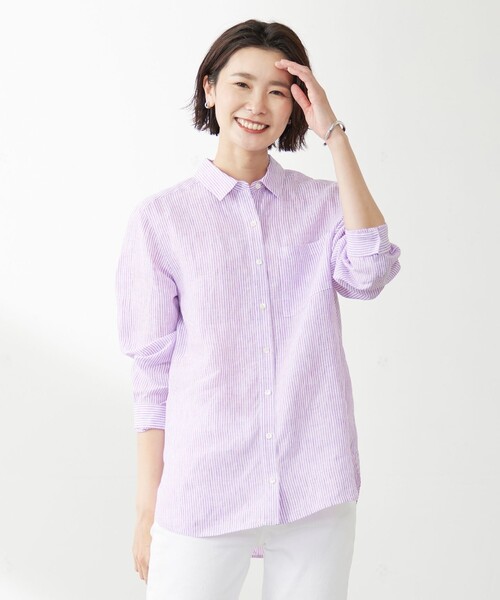 J.PRESS Ladies(J.プレス レディス)の「【洗える】リネン シャツ(シャツ/ブラウス・レディース・ダルブルー系/パープル系1/ライトグレー系/ネイビー系1/ホワイト系/ネイビー系・XS)」の2枚目の写真