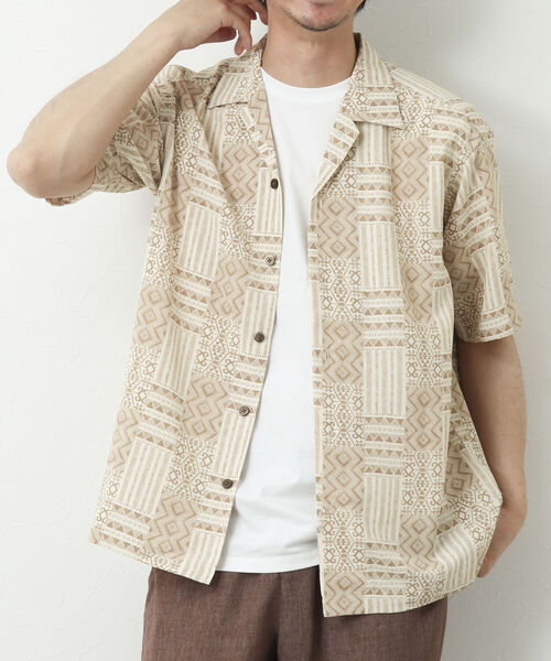 NOLLEY'S goodman（ノーリーズグッドマン）の「【WORK ABOUT/ワークアバウト】SUN BEACH SHIRT 総柄オープンカラーシャツ（シャツ/ブラウス・メンズ・ブラック系その他/ベージュ系その他/ブルー系その他/グリーン系その他・M/L）」の2枚目の写真