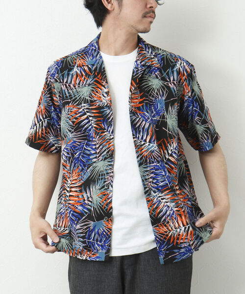 NOLLEY'S goodman（ノーリーズグッドマン）の「【WORK ABOUT/ワークアバウト】SUN BEACH SHIRT 総柄オープンカラーシャツ（シャツ/ブラウス・メンズ・ブラック系その他/ベージュ系その他/ブルー系その他/グリーン系その他・M/L）」の4枚目の写真