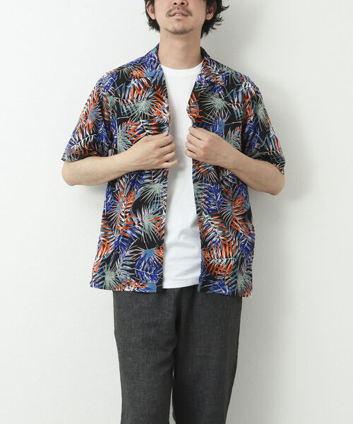 NOLLEY'S goodman（ノーリーズグッドマン）の「【WORK ABOUT/ワークアバウト】SUN BEACH SHIRT 総柄オープンカラーシャツ（シャツ/ブラウス・メンズ・ブラック系その他/ベージュ系その他/ブルー系その他/グリーン系その他・M/L）」の9枚目の写真