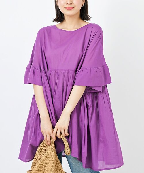 rps（アールピーエス）の「コットンボイルワイドギャザープルオーバー（シャツ/ブラウス・レディース・チャコールグレー/グリーン/オフホワイト/グレイッシュベージュ/パープル/イエロー/ブラック/ダークブルー・フリー）」の7枚目の写真