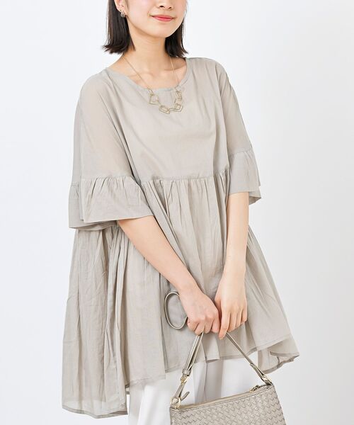 rps（アールピーエス）の「コットンボイルワイドギャザープルオーバー（シャツ/ブラウス・レディース・チャコールグレー/グリーン/オフホワイト/グレイッシュベージュ/パープル/イエロー/ブラック/ダークブルー・フリー）」の4枚目の写真