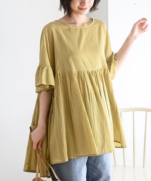 rps（アールピーエス）の「コットンボイルワイドギャザープルオーバー（シャツ/ブラウス・レディース・チャコールグレー/グリーン/オフホワイト/グレイッシュベージュ/パープル/イエロー/ブラック/ダークブルー・フリー）」の8枚目の写真