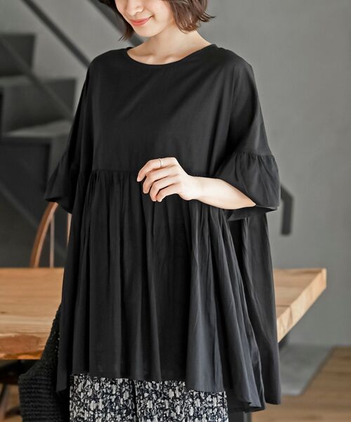 rps（アールピーエス）の「コットンボイルワイドギャザープルオーバー（シャツ/ブラウス・レディース・チャコールグレー/グリーン/オフホワイト/グレイッシュベージュ/パープル/イエロー/ブラック/ダークブルー・フリー）」の2枚目の写真