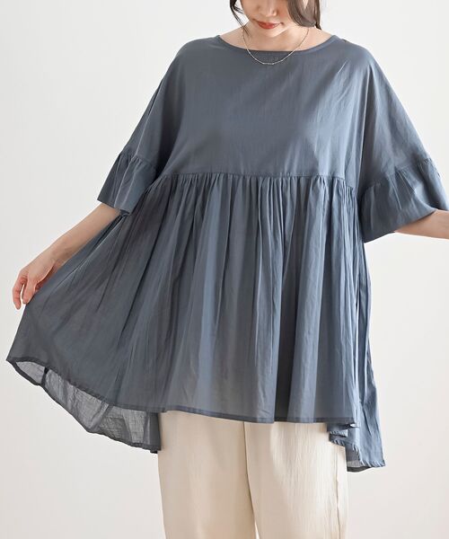 rps（アールピーエス）の「コットンボイルワイドギャザープルオーバー（シャツ/ブラウス・レディース・チャコールグレー/グリーン/オフホワイト/グレイッシュベージュ/パープル/イエロー/ブラック/ダークブルー・フリー）」の22枚目の写真