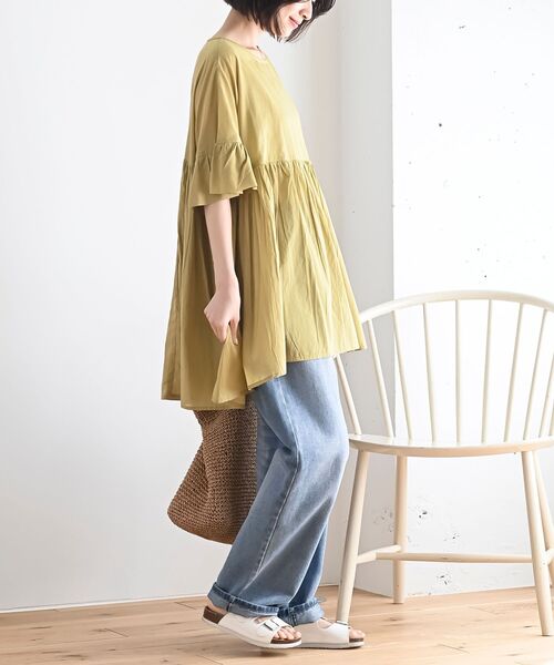 rps（アールピーエス）の「コットンボイルワイドギャザープルオーバー（シャツ/ブラウス・レディース・チャコールグレー/グリーン/オフホワイト/グレイッシュベージュ/パープル/イエロー/ブラック/ダークブルー・フリー）」の15枚目の写真