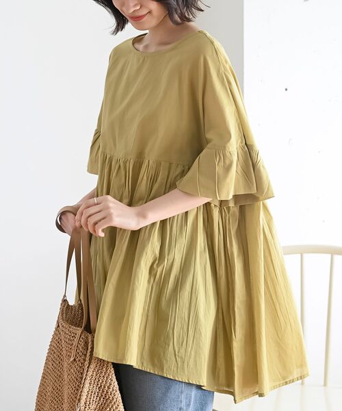 rps（アールピーエス）の「コットンボイルワイドギャザープルオーバー（シャツ/ブラウス・レディース・チャコールグレー/グリーン/オフホワイト/グレイッシュベージュ/パープル/イエロー/ブラック/ダークブルー・フリー）」の13枚目の写真