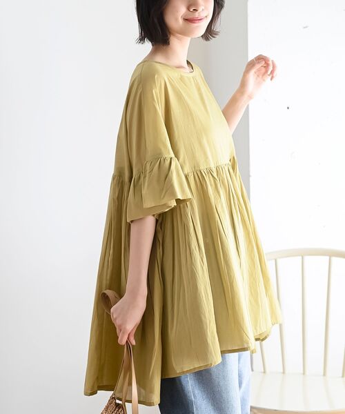 rps（アールピーエス）の「コットンボイルワイドギャザープルオーバー（シャツ/ブラウス・レディース・チャコールグレー/グリーン/オフホワイト/グレイッシュベージュ/パープル/イエロー/ブラック/ダークブルー・フリー）」の11枚目の写真