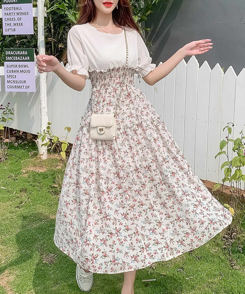 DAY CLOSET(デイ クローゼット)の「レディース 半袖シャーリングウエストドッキングAラインワンピース(ワンピース・レディース・ブルー/グリーン/ピンク系その他/イエロー系その他/ピンク/イエロー・S/XL/L/M)」の6枚目の写真